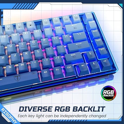 RisoPhy 60 Percent Mechanical Gaming Keyboard - 82 Keys Hot Swappable, Linear Silent Red Switches, Blue PBT Keycaps, Compact Mini RGB Led Backlit Wired, Pro Driver Supported - Thumbnail 4