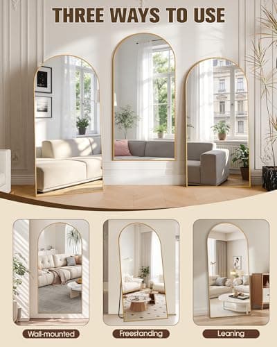 CQHVKQ 71"X32" Large Floor Mirror Full Length, Arched Full Length Mirror with Stand, Hanging Or Leaning Full Body Mirror for Bedroom Living Room (Gold) - Thumbnail 6