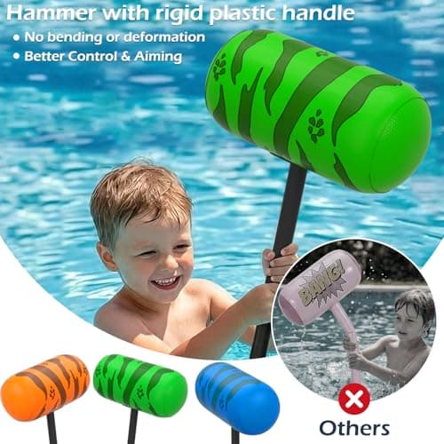 Jasonwell Pool Games Toys Floats -2Pack Inflatable Dinosaur Pool Floats with Blow Up Toy Hammers Ride on Pool Floaties for Kids Teens Adults Lounge Raft Summer Lake Beach Party Decorations (GN&Org XL) - Thumbnail 5