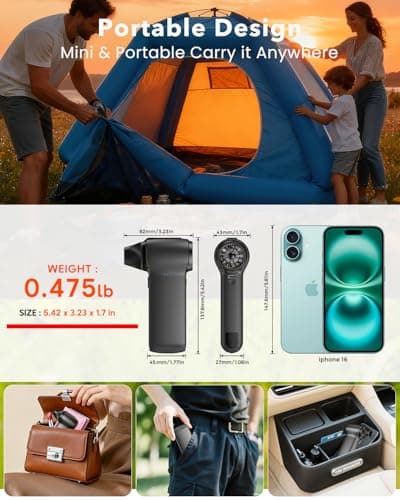 Compressed Air Duster 180000RPM – Super Power Cordless Electric Air Duster with 3-Speed Turbo Fan, Rechargeable Air Blower for Computer, Keyboard, Car, Camera & Home Cleaning - Thumbnail 4