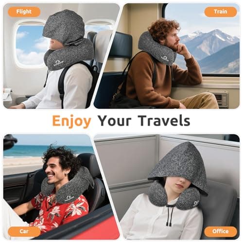 Joytential Travel Neck Pillow with Large Hood for Long Flights, Privacy Hooded Plane Pillow with Skin-Friendly Cover, Memory Foam, Travel Pillows for Road Trip, Airplane, Office Rest (Grey) - Thumbnail 6