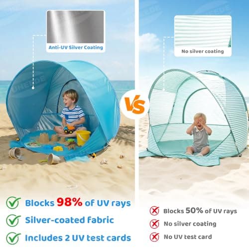 Baby Beach Tent Pop Up Baby Tent with UV Protection - Portable Infant Shade Canopy, Must-Have Beach Baby Essentials (Blue, 32.7" x 28.5" x 30.7") - Thumbnail 3