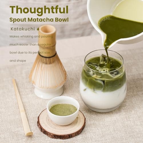 Matcha Whisk Set, Ceramic Bowl Matcha Kit & Handcrafted Bamboo Chasen, Complete 5 Pcs Matcha Set Whisk and Bowl, Stainless Steel Sifter, Bamboo Scoop & Holder for Matcha Lovers - Thumbnail 3