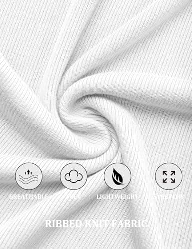 GKBK Womens White Short Sleeve Shirts Ribbed Slim Fitted Tight Henley Shirts Scoop Neck Cute Basic Tee Tshirts Spring Summer Tops 2025 Trendy White S - Thumbnail 5