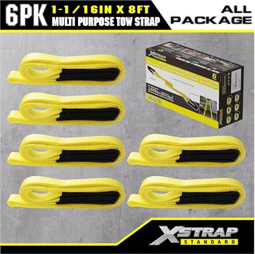 XSTRAP STANDARD 6PK 1" x8' Lift Sling Web Strap/Wear Guard End, 4,000 lbs Break Strength Lifting Straps with 2 Reinforced Loops for Tree Saver Lifting Furniture Appliances Machine - Thumbnail 4