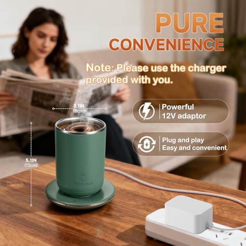 YesWhat Self Stirring Mug, Self Heating Coffee Mug with Smart Temperature Control 10oz, Electric Warming Cup, Detachable Base, Auto Shut Off - Thumbnail 2
