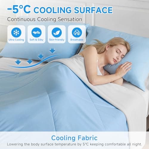 HOMFINE Cooling Comforter Twin Size, Purple Summer Cooling Blanket for Hot Sleepers and Night Sweats, Japanese Double-Sided Cold Tech Fabric Q-Max 0.45, Soft Breathable Silky Smooth Lightweight - Thumbnail 2