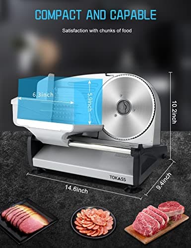 200W Meat Slicer Machine for Home Use,Deli Slicer with 2 Removable 7.5'' Stainless Steel Blades,Adjustable Dial for 0-15mm,Electric Food Slicer for Meat,Bread,Easy to Clean (200W+2 Blades+Silver) - Thumbnail 6