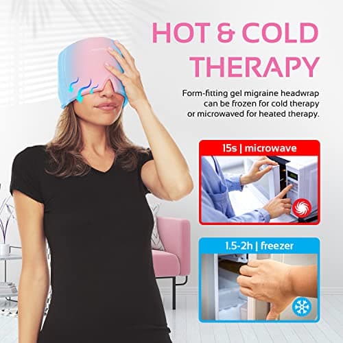Migraine Relief Cap Ice Head Wrap Headache and Migraine Hat | Headache Relief with Hot/Cold Gel Head Ice Pack with Face and Eye Headache Mask Compress, Pink - Thumbnail 4