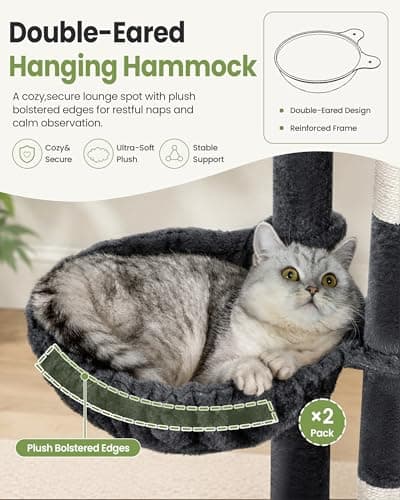 Extra Large Cat Tree, 84 Inch XXL Giant Cat Tower for Indoor Cats Large Adult 20lb+, Multi-Level Cat Climbing Condo with 5 Scratching Posts, 3 Wide Platform Perches, 2 Baskets, 2 Cat Caves - Thumbnail 4