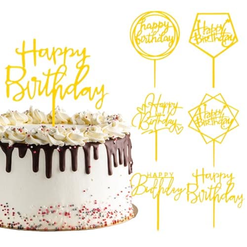 Oeyliz Happy Birthday Cake Topper 6PCS Happy Birthdays Cupcake Toppers Birthday Decorations Gold Cake Toppers Happy Birth Cake Toppers for Party Decorations - Image 1