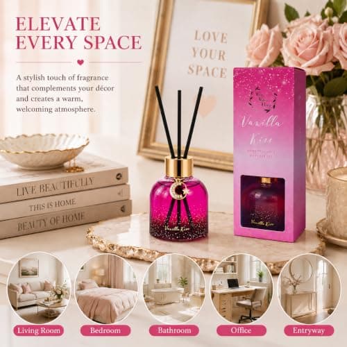 Reed Diffuser Set, Pretty Valley Home Diffuser 80Ml / 2.7 fl OZ Gift Box - Includes Reed Diffuser Sticks, Long Lasting Fragrance Oil and Glass Bottle for Office Living Room Decor (Vanilla kiss) - Thumbnail 3