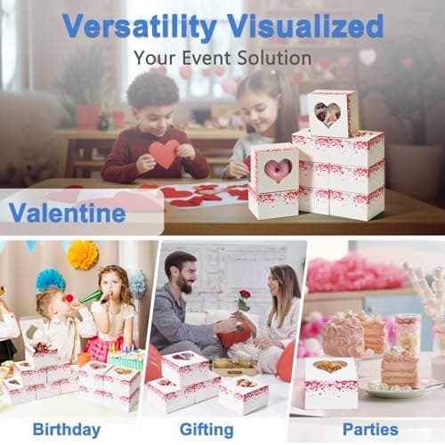 Shallive 50 Pcs 4-Inch Kids Valentines Cookie Boxes Heart, Bakery Treat Boxes for Valentines Day Gifting, To-go Containers for Cake Slice, Macarons, Donuts, Candy 4x4x2.5 - Thumbnail 6