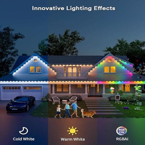 DSXsm Permanent Outdoor Lights,50FT RGB+IC Smart Eaves Lights with 25 LED 16 Million Accurate Color Options Including,IP68 Daily Outdoor Decor Strings for Halloween,Christmas. - Thumbnail 3