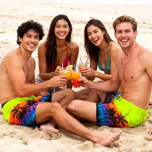 Cozople Men's Swim Trunks Compression Liner Quick Dry 2 in 1 Beach Board Swim Shorts Summer Palm Tree Bathing Suits with Pockets Outdoor Camping Hiking Climbing Beach Volleyball - Thumbnail 6