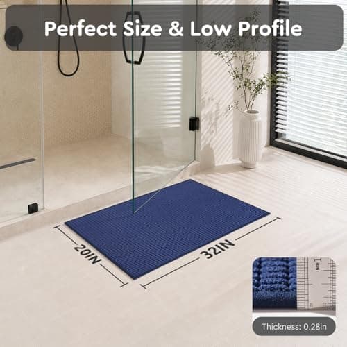 tchdio Bathroom Rugs, Absorbent Quick Dry Thin Bath Mat, Non Slip Washable Bath Rugs with Solid Rubber Backing, Low Profile Bath Mats for Bathroom, Blue, 20" x 32" - Thumbnail 2
