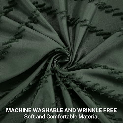 Siiluminisoy Dark Green Boho Shower Curtain with Tassel Woven Fabric Shower Curtain 72 x 72 Modern Farmhouse Textured Tufted Chevron Striped Minimalist Shower Curtains for Bathroom - Thumbnail 2