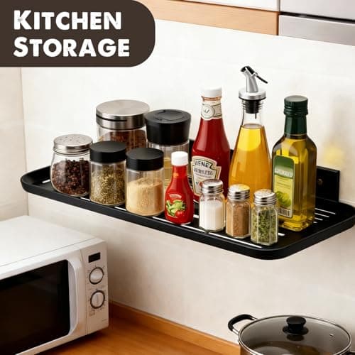 ACEXINYAN Wall Mounted Floating Shelf, Self Adhesive Shelf, No Drill Adhesive Wall Shelf, Floating Shelves Damage-Free Expand Walls Space for Living Room Kitchen Bathroom (2, Black) - Thumbnail 4