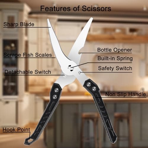 SLEMOON Heavy Duty Kitchen Poultry Shears Professional Food Scissors Black - Thumbnail 5