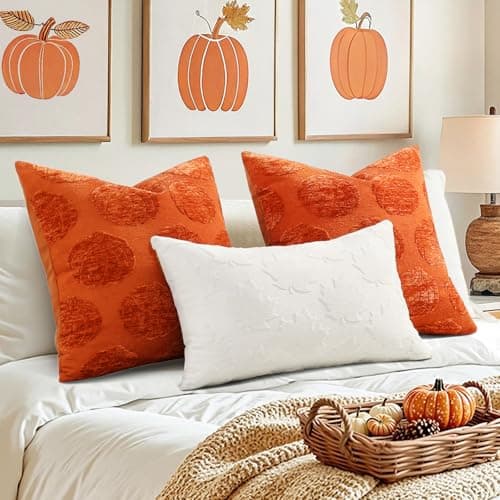 decorUhome Decorative Rust Pumpkin Thanksgiving Throw Pillow Covers 20x20 Set of 2, Soft Chenille Jacquard Farmhouse Textured Pillow Covers for Couch Bed Sofa Autumn Harvest Halloween Holiday - Thumbnail 4