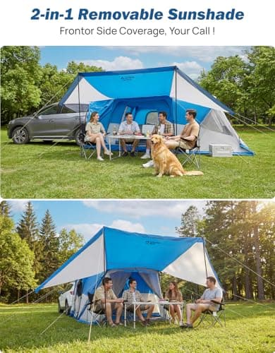 JOYTUTUS SUV Tent with Screen Porch, Rainfly and Awning for Family Camping, 60% More Space Car Tent for 5-9 Person, Dual-Use Camping Tent with 2 Rooms, Double Door, Starry Sky Roof, Gray Blue - Thumbnail 5
