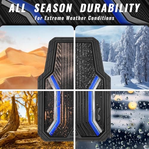 CAR PASS Heavy Duty Rubber Floor Mats for Car, Sporty Waterproof Deep Dish Car Mats, Universal Trim to Fit for SUV Truck Sedans Van, All Weather Non-Slip 4 Piece Automotive Floor Mat Black and Blue - Thumbnail 4