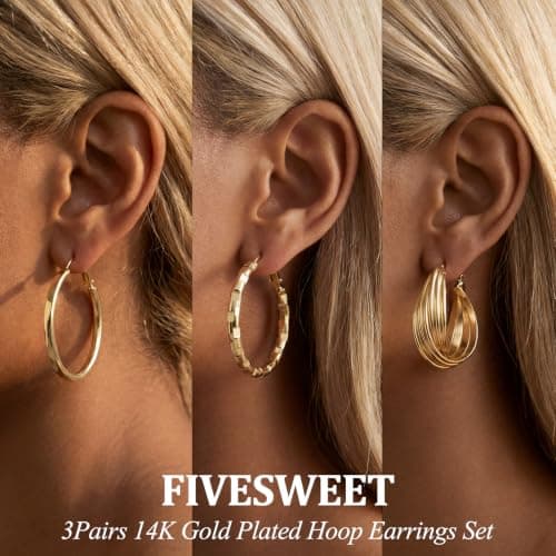 3 Pairs Huggie Hoop Earrings Set for Women, Hypoallergenic 14K Gold Plated Hoops Stacks for Multiple Piercings, Lightweight Cartilage Studs Trendy Jewelry Gift - Thumbnail 4
