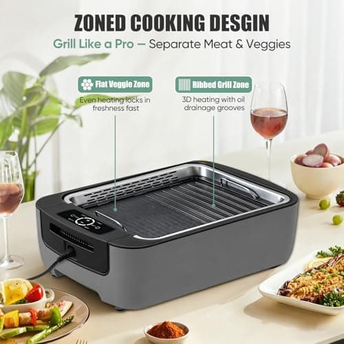 Amornest Smokeless Indoor Grill, Electric Indoor Grill for Korean BBQ with Dual-Turbo Smoke Extractor, LED Smart Display & Dual-Zone Nonstick Grill Plates, 6-Level Temp Control, Dishwasher Safe - Thumbnail 6