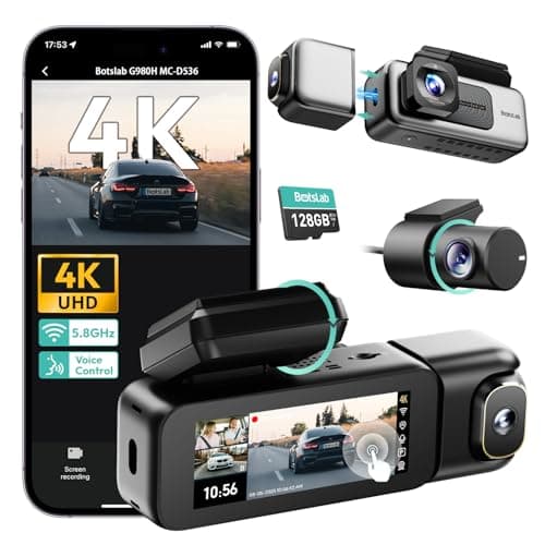 BOTSLAB G980H 4K 3-Channel Dash Cam Front Rear Inside, 360° Full Coverage, 3.18" Touch Screen, Free 128GB Card, 24/7 Parking Mode with Sentry & Time-Lapse, Voice Control, 5GHz WiFi, GPS, Night Vision - Image 1