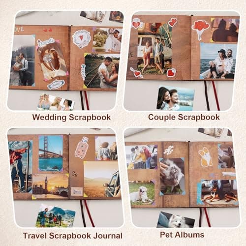 Our Adventure Book 146 Pages 8.9 * 7.7 Inch Scrapbook Photo Album,Retro Style Embossed Letter Cover Travel Diary Journal Scrap Book For Couples,Memory Book For Anniversary Wedding - Thumbnail 2