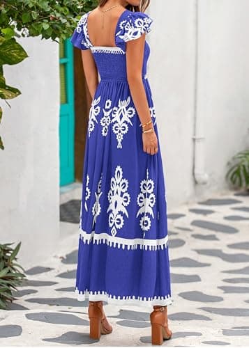 BTFBM Summer Dresses for Women 2026 Casual Floral Boho Sleeveless Square Neck A Line Flowy Beach Maxi Sundress Pockets(Blue Flower, X-Large) - Thumbnail 3