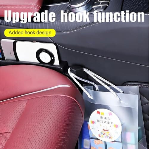 2 Pack Upgrade TPU Universal Dual Car Seat Gap Filler with Hooks, 4 in 1 Black Car Gap Plug Seat Fillers with Hook Odorless for Cars SUV, Console Side Gap Storage Organizer with Charge Cable Hole - Thumbnail 4
