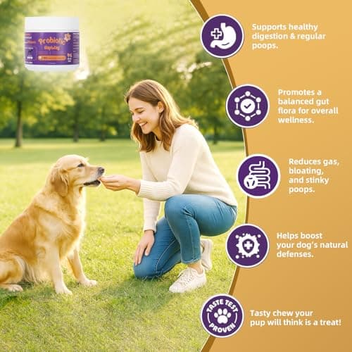 Dog Probiotic Chewable Tablets with Prebiotic, Apple Cider Vinegar & Papaya Powder, Pork Flavor Daily Digestive Supplement for All Breeds Dogs, 90 Count - Thumbnail 2