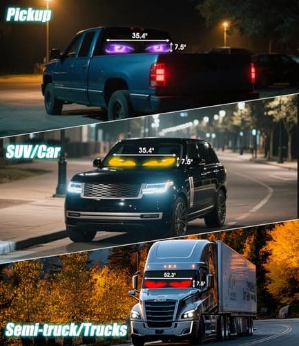 LED Devil Eyes for Truck Windshield, Extra-Large 52.3"x7.5" 1Pcs Eye Animated Light with DIY Text Flexible Soft Screen, Trucks Charger, Remote & APP Control - Thumbnail 5