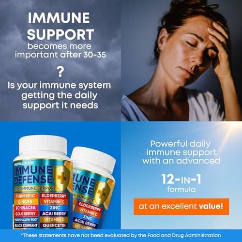 12 in 1 Immune Support Supplement - Immune Defense Vitamins w/VIT D3, Vitamin С, Zinс, Echinacea, Elderberry, Ginger &More - Natural Immunity System Booster - Immune & Muscle Health 120cs - Thumbnail 3
