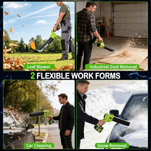 TNELTUEB Leaf Blower Cordless, 21V Battery Powered 980000 RPM Handheld Electric Leaf Blower with 6 Speed Control, 2 x 4Ah Batteries & Charger Dust Leaves Blower for Lawn Care, Green - Thumbnail 5