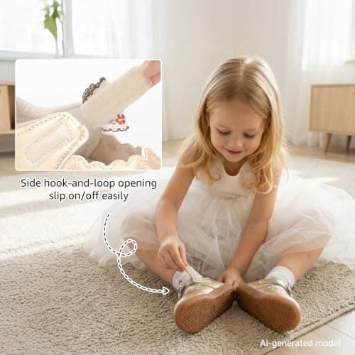 WIDE TOE BOX Girls School Shoes Mary Jane Toddler Lightweight Non-Slip Comfortable Ballet Shoes for Girls Gold Toddler 9 - Thumbnail 5