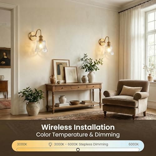 YUNICE Vintage Battery Operated Wall Sconces Set of 1 Rechargeable Wall Sconce Wireless Wall Lights with Remote Control & White Glass Lampshade for Bedroom Living Room Vintage Indoor E26 Type-C - Thumbnail 5