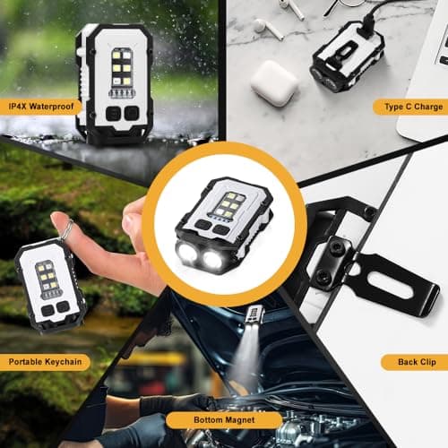 Mini EDC Flashlight, Small Powerful Keychain Flashlight with Side searchlight, High Lumens 800lm, USB-C Rechargeable, keychain light with clip - 8 Mode, IPX4 Waterproof, for hiking, running, White - Thumbnail 5