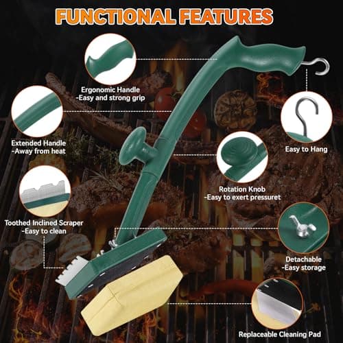 Grill Brush Bristle Free with Scraper,22" Extra Long Steam Grill Brush for Outdoor Grill,Replaceable Cleaning Head,Safe Grill Cleaner for Cast Iron/Stainless-Steel Grates,Ideal BBQ Gifts for Men Dad - Thumbnail 4