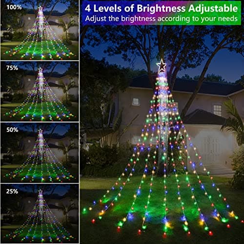 Decute Outdoor Christmas Decorations Star String Lights Color Changing Timer with Remote, Waterproof 320 Led Tree Toppers Fairy Lights for Yard Garden Backyard Holiday Decor Cool White + Multi-Color - Thumbnail 4
