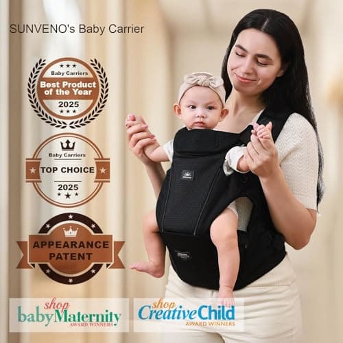 SUNVENO Baby Hip Carrier, Baby Carrier with Hip Seat, Patented Ergonomic Support for Heavy Babies, Lightweight Breathable Design, 7-45 lbs - Thumbnail 3