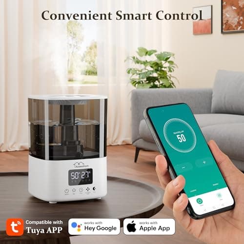 Azaeahom Smart Humidifiers for Bedroom, Top Fill 4L Cool Mist Air Humidifier for Large Room, Essential Oil Diffuser App Control, Fast Symptom Relief, Nightlight, 12H Quiet Runtime for Baby, Plant - Thumbnail 4
