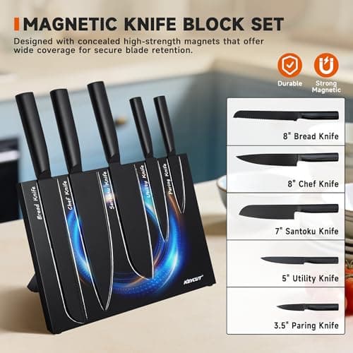 Kitchen Knife Set, 6 Pieces Knife Set with Foldable Magnetic Knife Block, Japanese Knife Sets, High-Grade 5CR Stainless Steel Chef Knives Sets with Wood Block, Professional Chef's Knife Set - Thumbnail 2