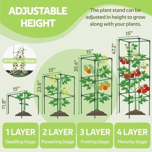 Jesosia 3 Pack Tomato Cages with 17 Gallon Grow Bags - 48 Inch Square Plant Support Trellis Tomato Planter Pots Kit - Garden Stakes for Vertical Climbing Plants Vegetable Flower Fruit Outdoor Indoor - Thumbnail 3