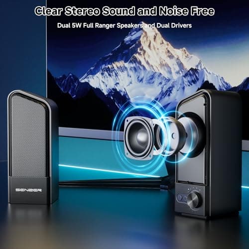 SENZER CS20 2 in 1 Bluetooth Computer Speakers for Desktop, USB Plug & Play Clear Sound PC Speakers with RGB Light, Monitor Sound Bar with Volume Knob, Gaming Speaker for PC Laptop Phone Tablet - Thumbnail 3