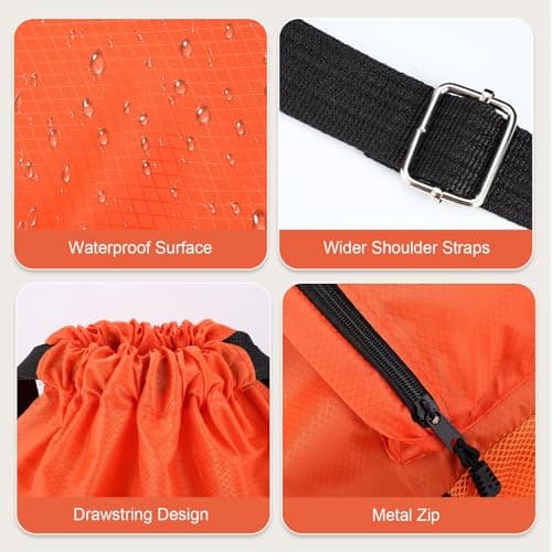 Dntorx Drawstring Backpack, Gym Bag with Water Bottle Pocket, Waterproof String Backpack for Soccer, Basketball, Swim for Women Men (Orange) - Thumbnail 5