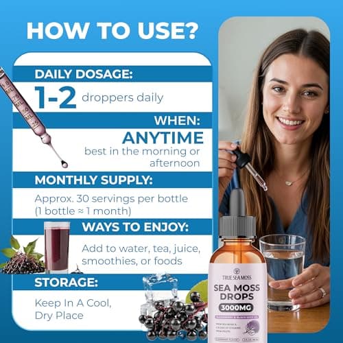TrueSeaMoss Organic Irish Sea Moss Liquid Drops – Black Cumin Seed Oil, Black Elderberry Extract, Burdock Root, Vitamin C & Zinc – Elderberry Flavor – 30 Servings - Thumbnail 3