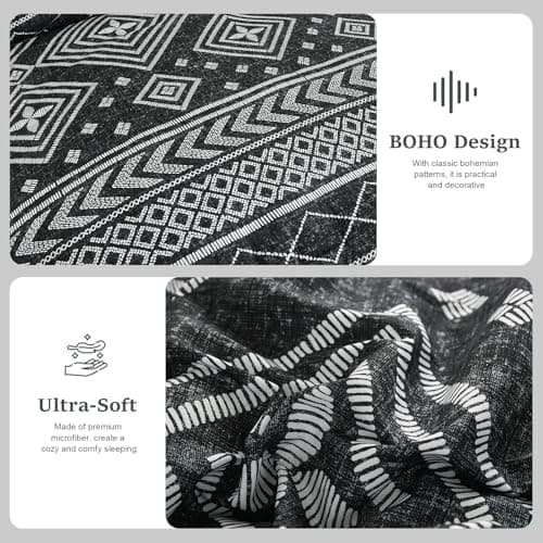 Yiran Queen Comforter Set, 7 Pieces Black Reversible Bedding Set, Boho Aztec Bed in A Bag, Lightweight Soft Bed Comforter Set with Sheets, Pillowcases & Shams - Thumbnail 5