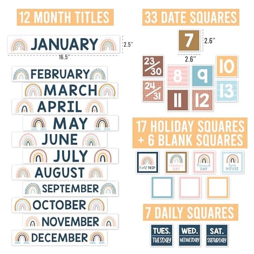 Hadley Designs Classroom Calendar Set Bulletin Board Decorations - Boho School Calendar for Classroom Decor, Kindergarten Preschool Elementary Teacher Must Haves, Homeschool & Daycare Essentials - Thumbnail 3